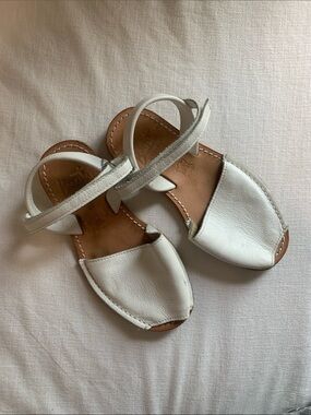 Kids White Leather Sandals with Ankle Strap